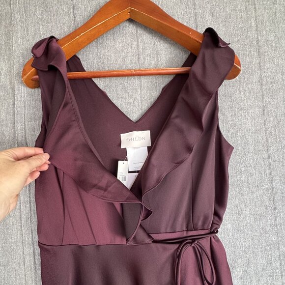 BHLDN Tansy Satin Charmeuse Deep Purple True Wrap Formal Maxi Dress Size 10 - Picture 6 of 17